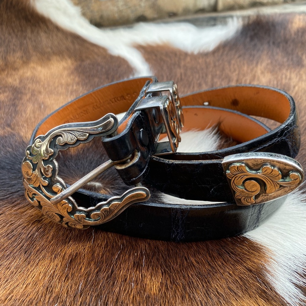 James Reid Santa Fe 4-Piece Sterling Silver& 14K Gold Ranger Buckle Alligator 32 - Picture 4 of 13